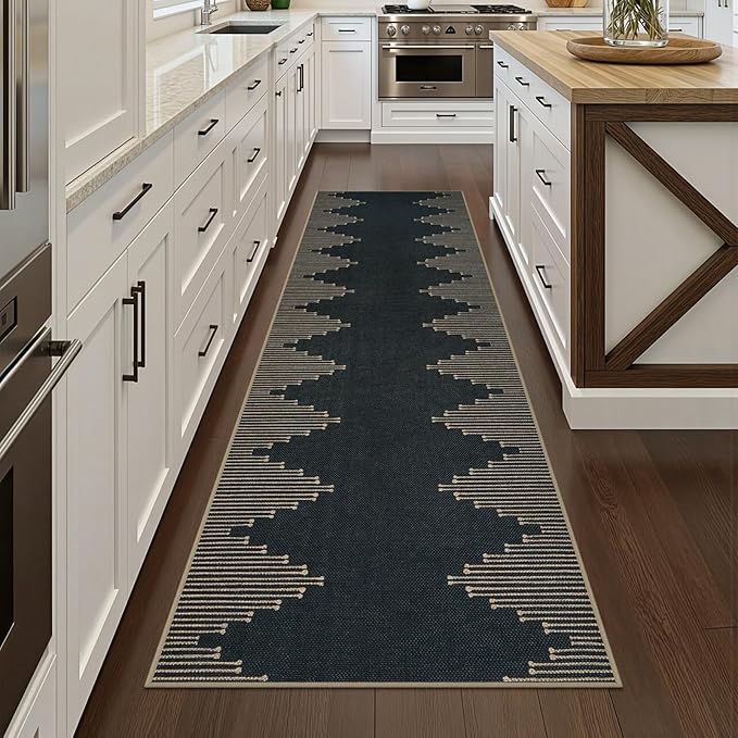 LIVEBOX No Shed Jute Runner Rugs for Hallway 2x10, Black and Tan Non Slip Washable Rug Runner, Bohemmian Extra Long Runners Rugs for Hallways, Ultra Thin Farmhouse Kitchen Rug for Hardwood Floor