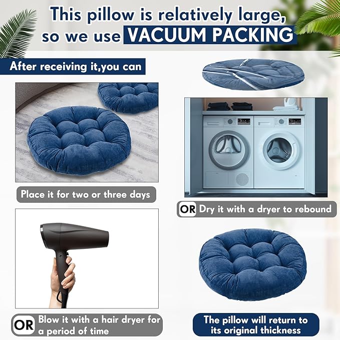 Jerify Floor Pillow Cushions Large Round Square Large Meditation Floor Pillow for Classroom Adult Meditation Picnic Party Seating Learning Daycare School(Round,Navy Blue,4 Pcs)