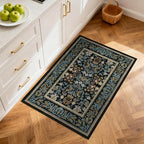 GarveeHome 2x3 Entryway Area Rug Boho Vintage Rugs Non Slip Front Door Rug, Washable Indoor Kitchen Rugs Soft Low-Pile Stain Resistance Small Door Mat for Bedroom Blue Black