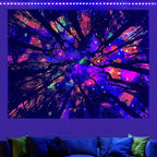 Blacklight Galaxy Forest Silhouette Tapestry for Bedroom Night Sky Ceiling Tapestry for Bedroom Decor Dark Forest Stars Tapestries Glow in the Dark Starry Night Tapestries UV Reactive Dorm Decor 51x59