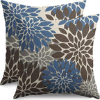 Dark Brown Blue Pillow Covers 22X22 Inch Set of 2, Spring Summer Floral Dahlia Flower Cream Decorative Throw Pillow Covers Outdoor Modern Farmhouse Cushion Case for Home Couch Sofa Bed Decor