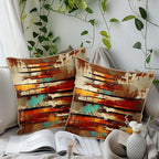 Burnt Orange Teal Rust Soft Velvet Throw Pillow Covers Set of 2 Abstract Vintage Metalic Copper Pillow Covers 18x18 Inch Retro Colorful Pillow Case For Sofa Couch Living Room Farmhouse Home Decor