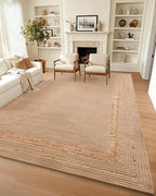 DEXI Jute Rug Natural Fiber 8x10, Braided Woven Area Rugs No Shed, Large Soft Neutral Rustic Carpet Mat for Indoor Entryway Outdoor Patio Dining Living Room Bedroom Farmhouse, Beige/Natural