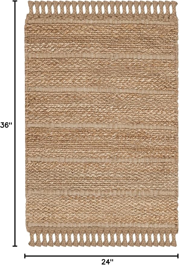 SAFAVIEH Natural Fiber Collection Accent Rug - 2' x 3', Natural & Light Grey, Handmade Tassel Jute, Ideal for High Traffic Areas in Entryway, Living Room, Bedroom (NF550A)