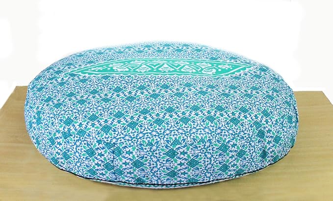 ICC Large Hippie Mandala Round Floor Pillow Cover Ottoman Pouf Cover Daybed Oversized Cotton Cushion Cover with Heavy Duty Zipper Seating Ottoman Poufs Dog-Pets Bed (Green Ombre, 35" Round)