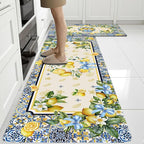 Rugs for Kitchen Floor, Lemon Anti Fatigue Mats for Kitchen Floor Non Slip, 2PCS Wipeable Rubber Kitchen Mat, Washable Cushioned Lemons Runner Carpet Rug for Sink Laundry 15.7"×27.5" +15.7"×47"