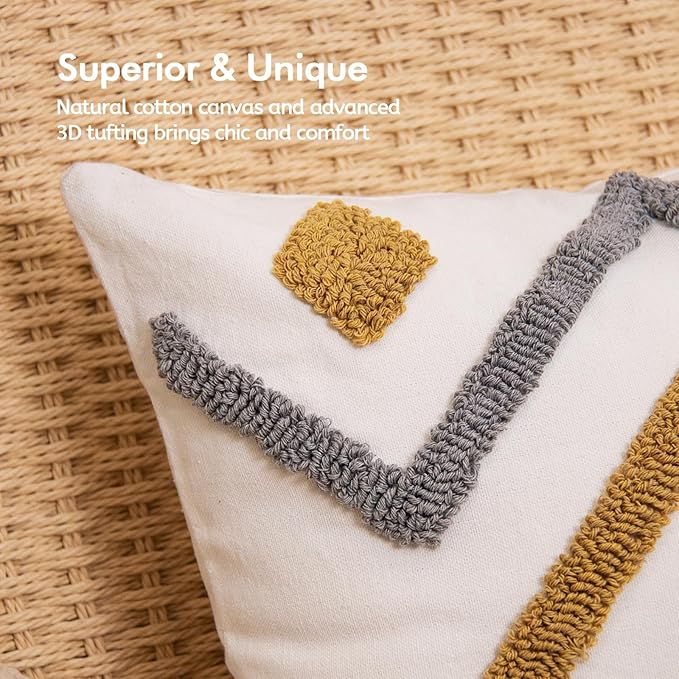 lifein 18x18 Pillow Covers-Throw Pillow Cover Tufted Boho Jacquard Pillow Covers Farmhouse Decorative Pillow Cover Pillow Cases for Gift Couch Sofa Bed Chair Living Room Home Decor