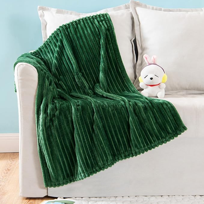MIULEE Fleece Blanket, Durable Plush Fuzzy Extra Soft Warm Cozy Dark Green Striped Flannel Throw Blanket for Couch Sofa Bed 30"x40"