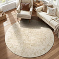 Beige Round Rugs 6ft, Low Pile Thin Circle Area Rugs for Bedroom Living Room Washable Non Slip, Vintage Medallion Distressed Neutral Round Carpet for Kitchen Dining Room