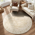 Beige Round Rugs 6ft, Low Pile Thin Circle Area Rugs for Bedroom Living Room Washable Non Slip, Vintage Medallion Distressed Neutral Round Carpet for Kitchen Dining Room