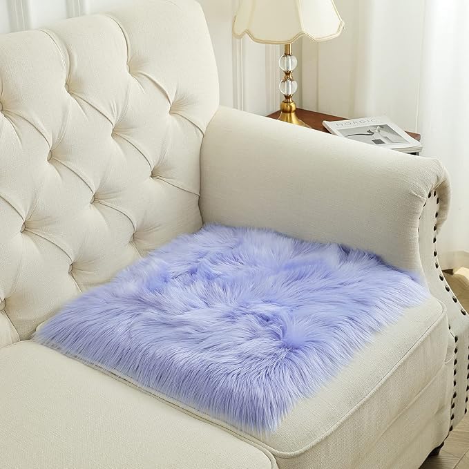 Softlife Square Faux Fur Sheepskin Chair Cover Seat Cushion Pad Super Soft Area Rugs for Living Bedroom Sofa (1.6ft x 1.6ft, Lavender) 1 pack