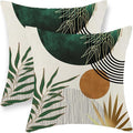 Boho Pillow Covers 18x18 Set of 2 Gold Green Throw Pillows Modern Mid Century Pillowcase Tropical Leaves Orange Sun Decorative Pillows Outdoor Decorations Bohemian Cushion Case for Sofa Home
