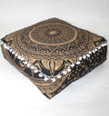 CRAFT KALA 16" Square Large Hippie Mandala Meditation Floor Ottoman Pillow Cushion Pouf Cover Square Poufs Bohemian Circle Floor Cushion Case Outdoor Fireplace Yoga Living Room Decor Cover Black Gold