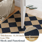 Lanffia Checkered Easy Jute Washable Rugs 8x10, Black Living Room Rug for Dining Room Diamond Indoor Outdoor Carpet, Large Non Slip Low Pile Farmhouse Checkerboard Rug for Classroom Patio