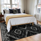 Area Rug 6x8 Rug Machine Washable Non-Slip Low Pile Print Pattern Western Rug for Living Room Bedroom Entryway Tribal Series-Black