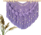 Youngeast Large Macrame Wall Hanging Boho Beaded Curtain for Window Macrame Bedroom Headboard Living Room Wall Art Tassel Tapestry Bohemian Woven Wall Decor 31" W X 25" H (Purple)
