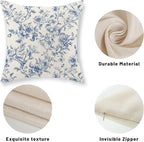 Blue Pillow Covers 20x20 Set of 2 Blue and Cream Floral Chinoiserie Throw Pillows Vintage Rustic Toile Flower Decorative Pillow Cases Outdoor Chinoiserie Decor Cushion Case for Couch Bed Sofa