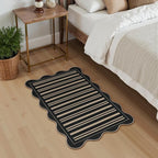 Striped Easy Jute Entryway Rug, 2x3 Black Indoor Outdoor Doormat, Washable Small Kitchen Rug Non Slip Farmhouse Scalloped Rugs for Front Door Entrance Bathroom