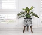 D'vine Dev 8 Inch Planter Pot with Stand, Mid-Century Tall Plant Pot with Legs for Indoor Plants, Small, White/Grey, 88-L-A-7