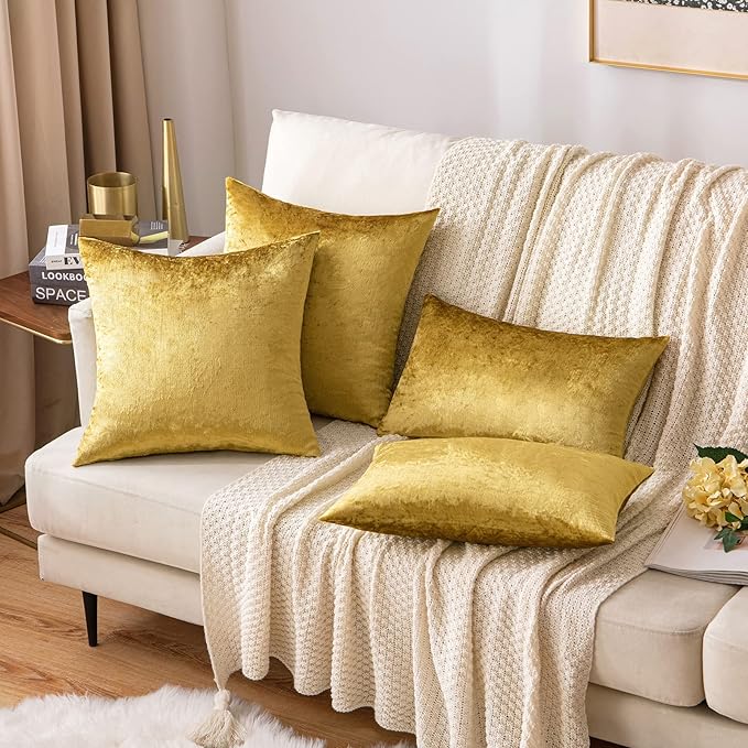 MIULEE Velvet Throw Pillow Covers 22x22 Inch, Pack of 2 - Golden, Soft Solid Decorative Pillow Covers Cushion Cases Modern Luxury Home Decor for Couch Sofa Bedroom Livingroom