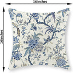 Chinoiserie Floral Bird Pillow Covers 16x16 Set of 2 Spring Chinoiserie Flowers Decorative Pillowcase Outdoor Blue and Cream Throw Pillows Farmhouse Linen Cushion Case for Couch Home Decor