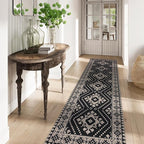 Lahome Bijou Moroccan Easy Jute Outdoor Runner Rug, 2x8 Washable Black Hallway Kitchen Runner Rug with Rubber Backing, Farmhouse Indoor Outdoor Carpet for Hallway 8ft Entryway Porch