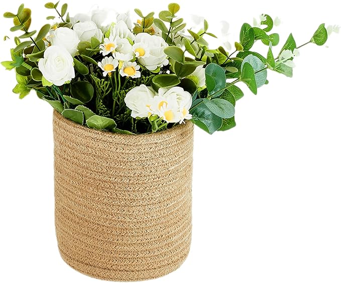 2pack Small Hanging Basket-Cotton Rope Wall Basket with Handle, Hanging Storage Baskets, Shelf Baskets Storage Bin Closet Organizer - 6.3" x 7", Woven Plant Basket (Jute)