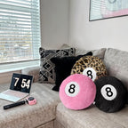 Dripykiaa Pink 8 Ball Throw Pillow, 14" Pink 8 Ball Round Plush Decorative Throw Pillow, Soft Aesthetic Cushion for Bedroom & Living Room, Trendy Pink Room Decor for Women & Teens