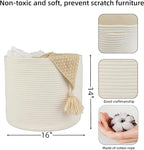 Cotton Rope Basket For Girls Boys Kids 16”X14” Baby Laundry Baskets Nursery Bin Round Woven Basket Organizer For Storage Toys Blankets Shoes Clothes white