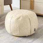 Louis Donné Unstuffed Pouf Ottoman Cover, 21Inch Moroccan Handmade Faux Leather Footstool Pouffe Ottomans Cover, Round Storage Pouf Stool Exotic Home Décor for Living Room Bedroom(ONLY Cover)