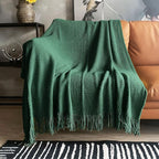 LOMAO Knitted Throw Blanket with Tassels Bubble Textured Lightweight Throws for Couch Cover Home Decor (Green, 50x60)