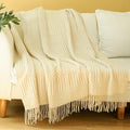 Blagic Knitted Throw Blanket for Couch, Bed and Sofa. Super Soft Blanket with Tassels, Beige/Ivory Throw Blanket, 50 x 60 Inches Lightweight & Cosy Home Decor