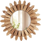 12 Inch Wall Mirror, Boho Wall Decor, Rustic Wood Mirror, Boho Mirror for Wall Art Bedroom Living Room Bathroom House Warming Gifts New Home(Carbonized Black)