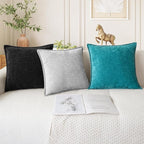 CaliTime Throw Pillow Covers Decorative 22 X 22 Inches Pack of 2 Cotton Thread Stitching Edges Solid Dyed Soft Chenille Cushion Cases for Couch Sofa Bed Living Room Farmhouse Lake Blue