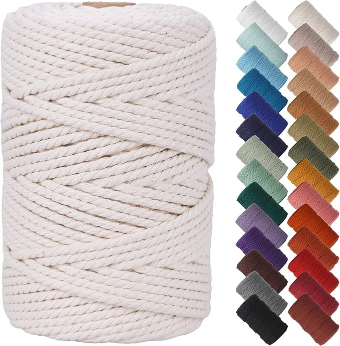 NOANTA Natural Macrame Cord 4mm x 109Yards, Beige Macrame Rope, Cotton Cord for Wall Hanging, Plant Hangers, Christmas Crafts, Knitting