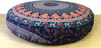 CRAFT KALA Mandala Floor Pillow Cushion Cover Seating Throw Cover Hippie Decorative Bohemian Ottoman Poufs Pom Pom Pillow Cases Boho Indian Cotton Living Room Home Décor 35" Round, Elephant Moor Joda