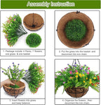 Artificial Fake Hanging Plants Flowers Basket for Outdoor Spring Summer Decorarion, UV Resistant Faux Rose Eucalyptus Boston Ferns Plants for Indoor Outside Garden Porch Patio Balcony Decor