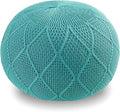 ARTPLAN Outdoor Round Pouf Ottoman Hand Knitted 100% Olifen Pouf Foot Stool, Foot Rest for Couch, Home Decor Pouffe Stuffed Pouf Floor Chair for Living Room, Bedroom,Lounge and Restroom,Sky Blue