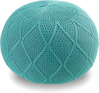 ARTPLAN Outdoor Round Pouf Ottoman Hand Knitted 100% Olifen Pouf Foot Stool, Foot Rest for Couch, Home Decor Pouffe Stuffed Pouf Floor Chair for Living Room, Bedroom,Lounge and Restroom,Sky Blue