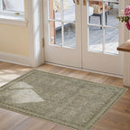 Entryway Rug Door Mat, Washable Samll 2x3 Rug, Boho Front Door Mat, Non Slip Area Rugs, Low Pile Throw Accent Entry Carpet for Indoor Entrance, Bathroom and Kitchen(Olive/Brown 2x3ft)