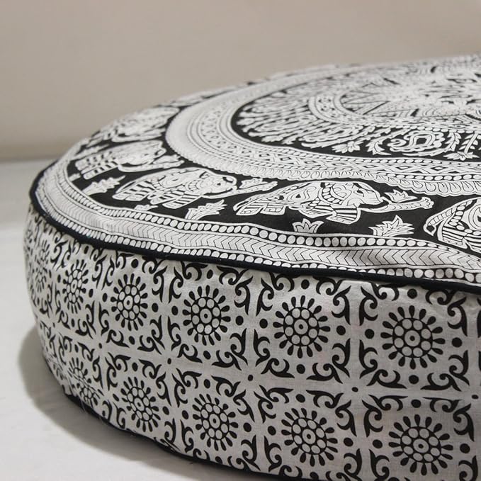 Indian Mandala Large Pillow Cover Decorative Indian Mandala Pillow Sham Indian Bohemian Ottoman Poufs Pom Pom Pillow Cases Outdoor Cushion Cover Yoga Mat Cotton Pet Dog Bed