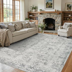 6x9 Area Rugs for Living Room Bedroom, Large Washable Rug, Grey Vintage Abstract Boho Rug, Non Slip & Low Pile Faux Wool Carpet for Indoor Dining Room, Farmhouse and Kids Room(Grey 6x9ft)