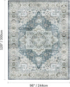 Lessymo 8x10 Vintage Medallion Rug for Living Room, Machine Washable Area Rugs for Bedroom Dining Room Under Table, Soft Low Pile Carpet with Non Slip Backing, Blue Grey/Beige