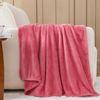 NEWCOSPLAY Super Soft Throw Blanket Coral Pink Premium Silky Flannel Fleece Leaves Pattern Lightweight Bed Blanket All Season Use (Coral Pink, Throw(40"x50"))