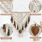 lokeisna Macrame Wall Hanging, Woven Tapestry Beige & Dusty Rose Handmade Craft Macrame Wall Decor, Gallery & Nursery, Size 37.4” Lx27.5” W Brown Green