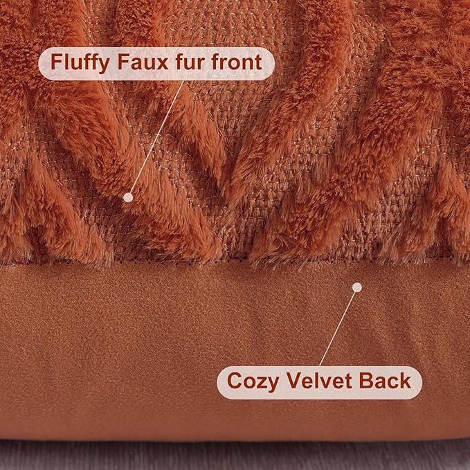 decorUhome Cozy Textured Throw Pillow Covers 18x18 Inch Set of 2, Soft Plush Faux Wool Rust Accent Couch Pillow Covers for Modern Farmhouse Sofa Bed Living Room