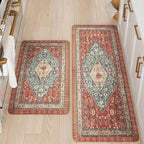 Collive Boho Kitchen Mats for Floor, Kitchen Mats Cushioned Anti Fatigue Waterproof Kitchen Rugs Sets of 2 Non-Skid Comfort Standing Mat for Kitchen, Office, Sink, Laundry, 20"x32"+20"x48"(Red)