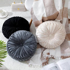 Round Throw Pillows Decorative Pleated Throw Pillows 15'' Diameter Accent Pumpkin Boho Chair Cushion for Couch Sofa Home Decoration(Black, White, Gray,3 Pcs)