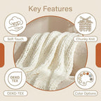 Amélie Home Chunky Knit Throw Blanket for Couch, Soft Chenille Crochet Blanket for Sofa, 60"x80", Ivory