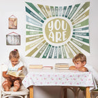 WARDOS Boho Green Sunshine Tapestry, You Are Inspirational Tapestry Wall Hanging, Colorful Boho Sun Positive Affirmation Wall Blanket Decor for Kids Room Nursery Playroom Classroom, 50x60 Inch